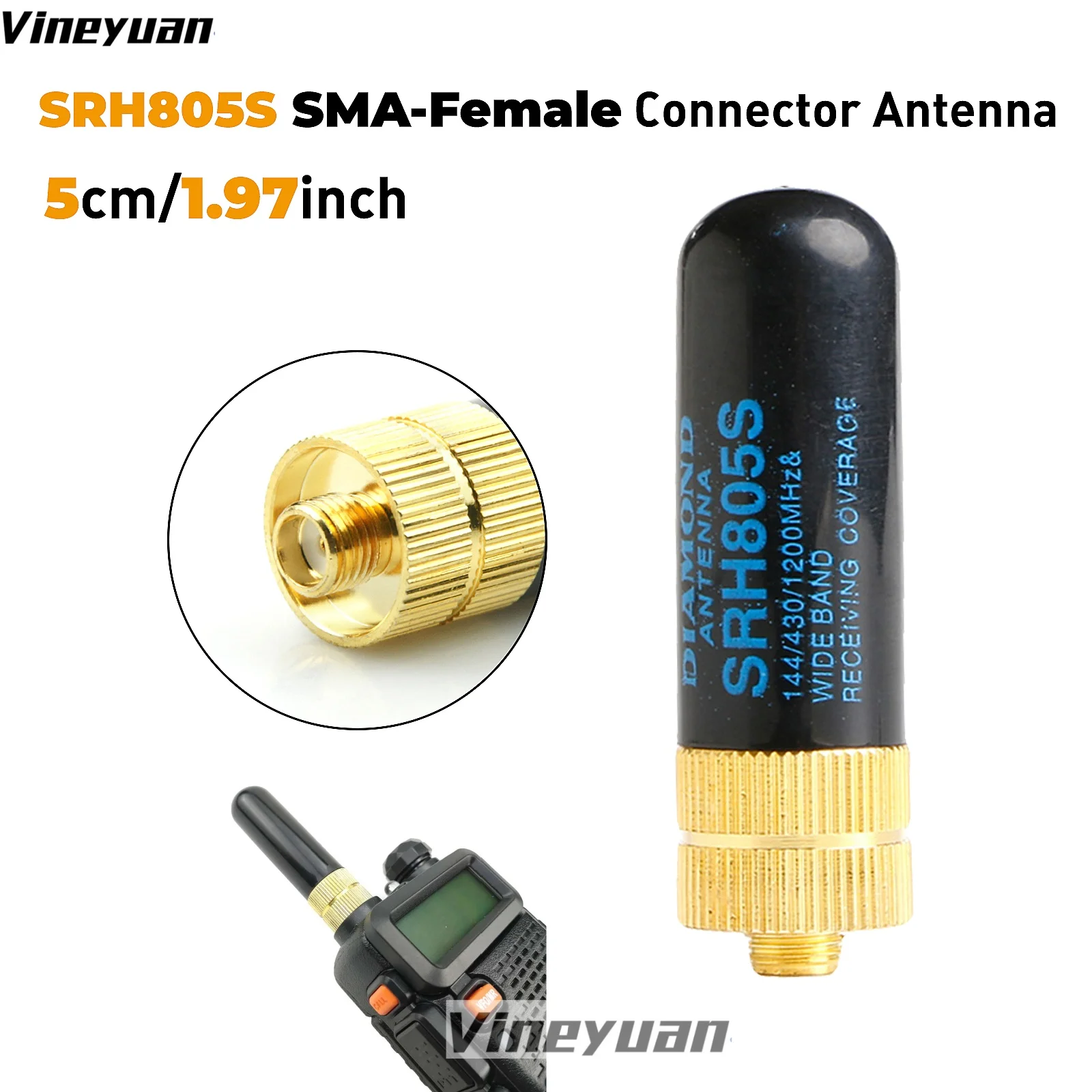 

SRH805S SMA-F Female High Gain VHF/UHF 144/430/1200MHz Antenna for Baofeng GT-3 UV-5R BF-888s BF-F8HP UV-82 Radio Short Antenna