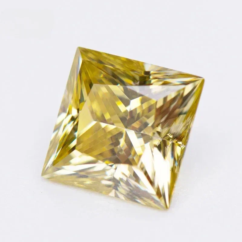 

Moissanite Stone Princess Cut Lemon Yellow Color Lab Grown Diamond Gemstone Charms Jewelry For Woman With GRA Certificate