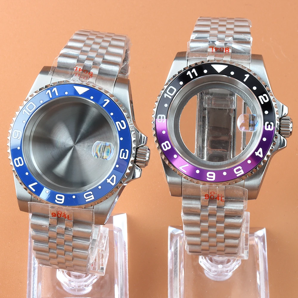 40mmシルバー腕時計ケース、サファイアガラス、GMTセイコーNH34/NH35/NH36/NH38ムーブメント対応、ステンレススチールジュビリーブレスレット、防水ケース