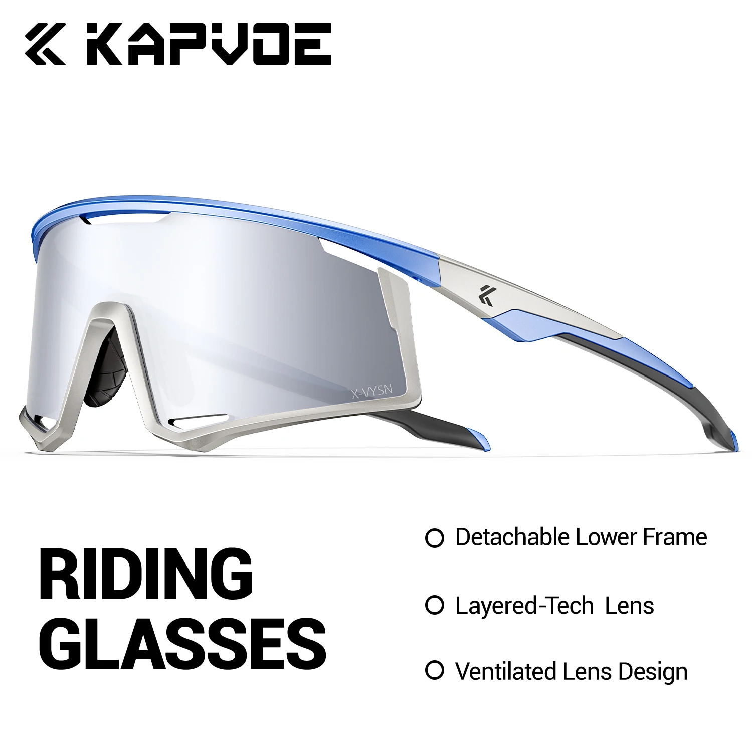 

KAPVOE Hiking Photochromic Multi-Scene Cycling Hiking Sunglasses Detachable Frame Glasses Driving and Outdoor Running Sunglasses