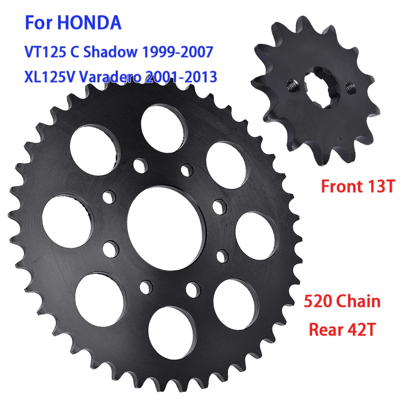 520 Chain 13T Front 42T Rear Sprocket For HONDA VT125 VT125C Shadow 1999-2007 XL125V Varadero 2001 2002 2003-2011 VT XL 125 C V