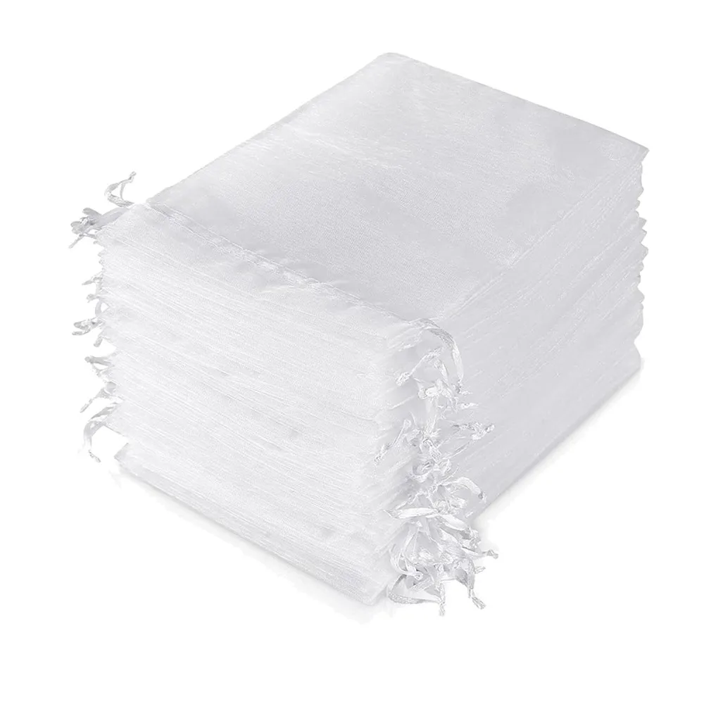 

50pcs White Sheer Organza Bag Jewelry Gift Party Favor Bags with Drawstring for Wedding Christmas Small Jewelry Storage