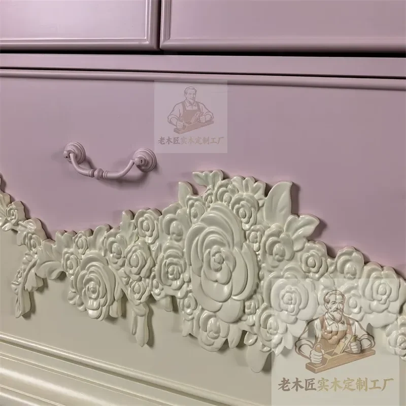 Warm White TV Cabinet with Cherry Blossom Pink Rose Embossed Storage for Living Room or Porch