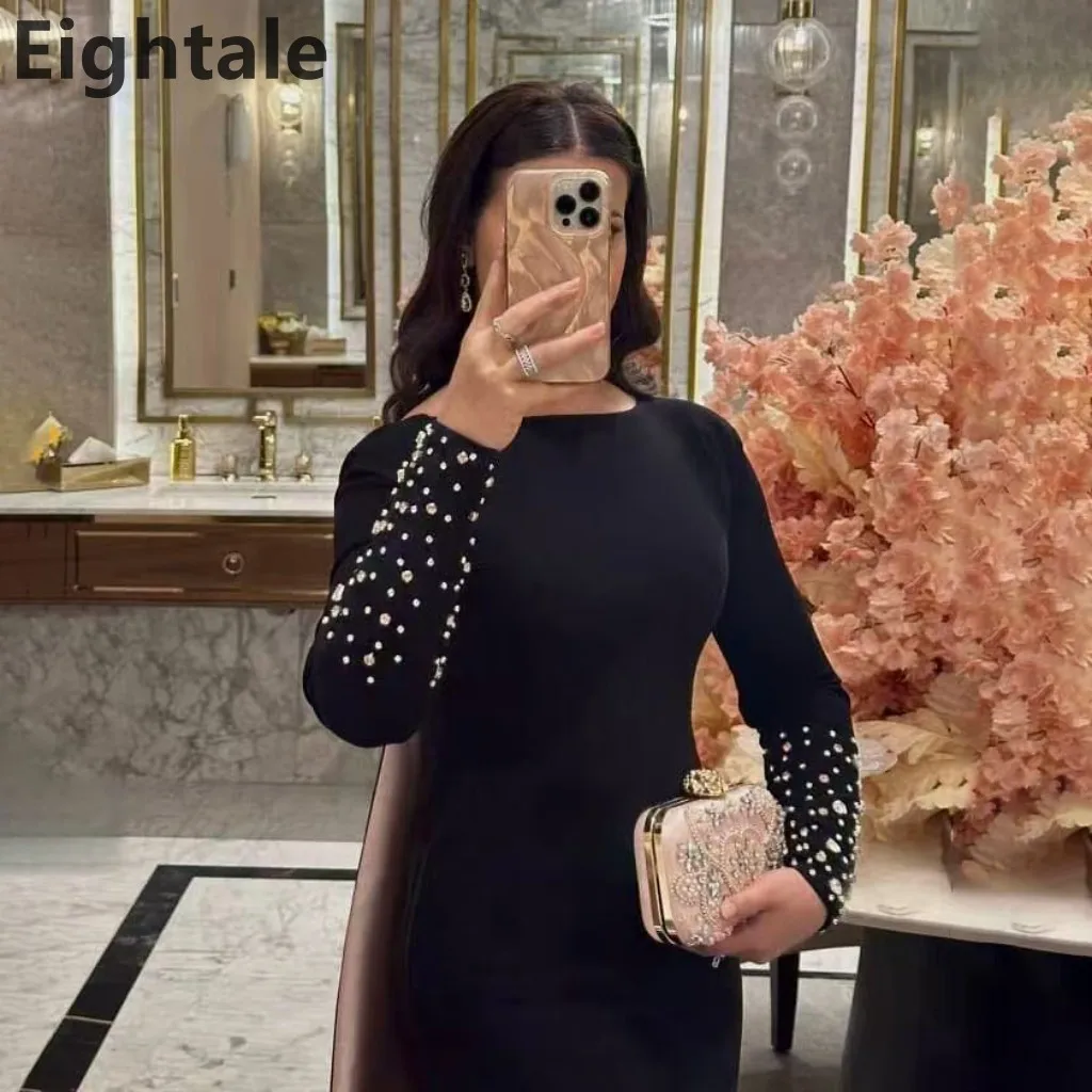 فساتين سهرة مستقيمة بأكمام طويلة باللون الأسود والوردي بألوان متباينة لعام 2025 لحفلات الزفاف رداء السهرة حسب الطلب