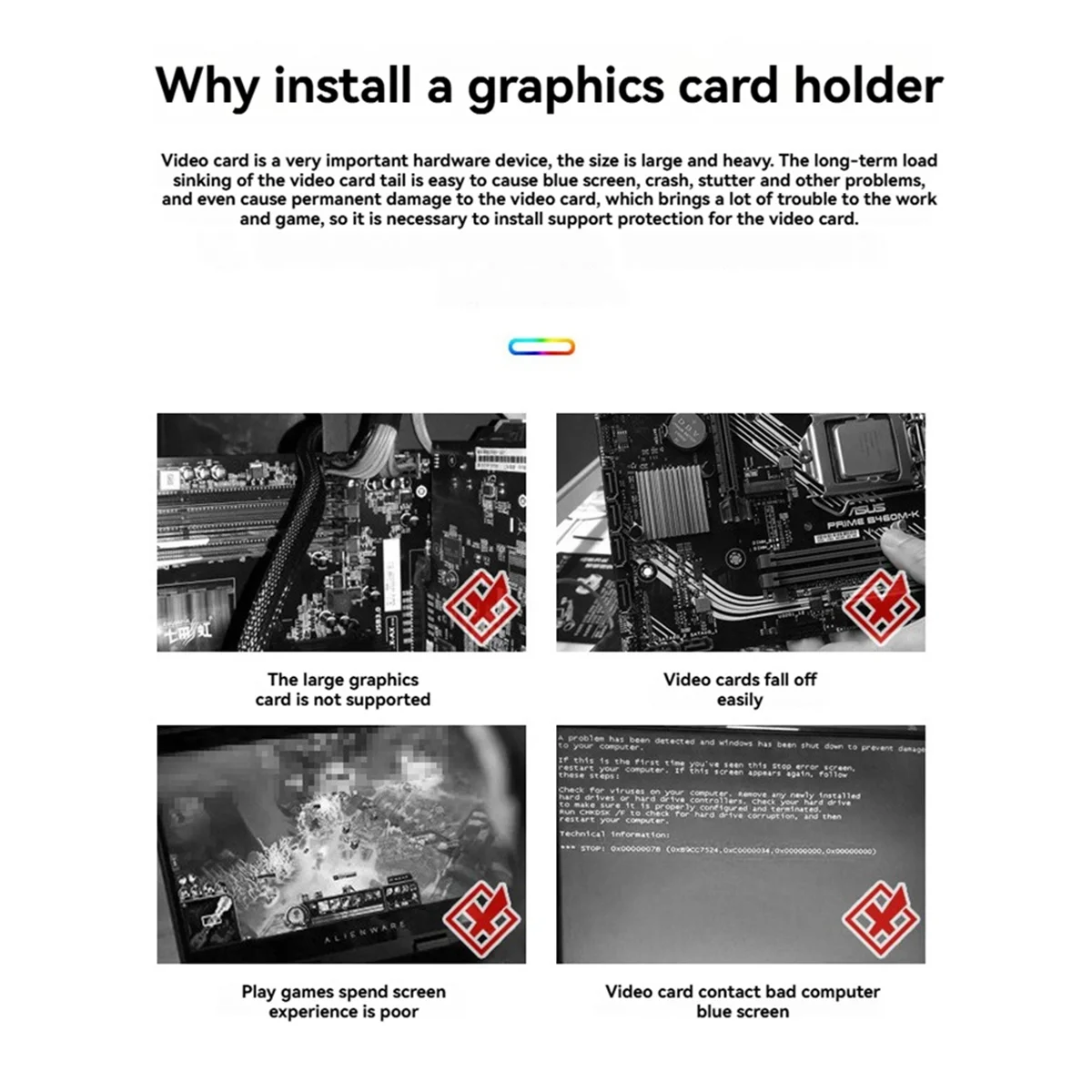 Supporto universale per scheda grafica A49T con staffa base per scheda video Supporto GPU per RTX4090/4080/4070/4060 RX580, 75mm