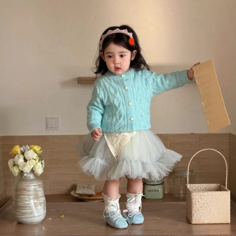 

Baby spring clothing2026New children's clothing, spring clothes for girls, knitted jacket and tulle skirt set