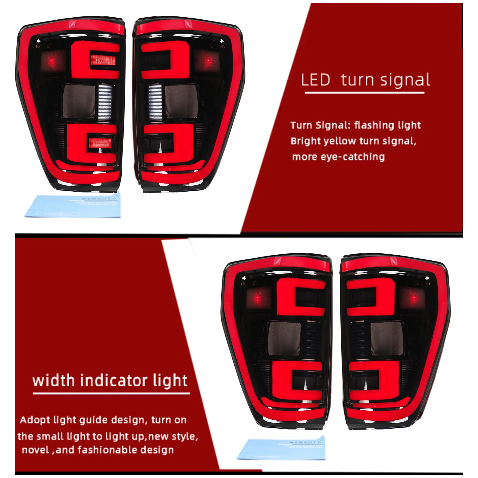 For Ford F150 XLT 2021‑2022 Pair Left+Right Tail Light With Blind Spot Hole Rear Brake Reverse Lamp LED Bulbs