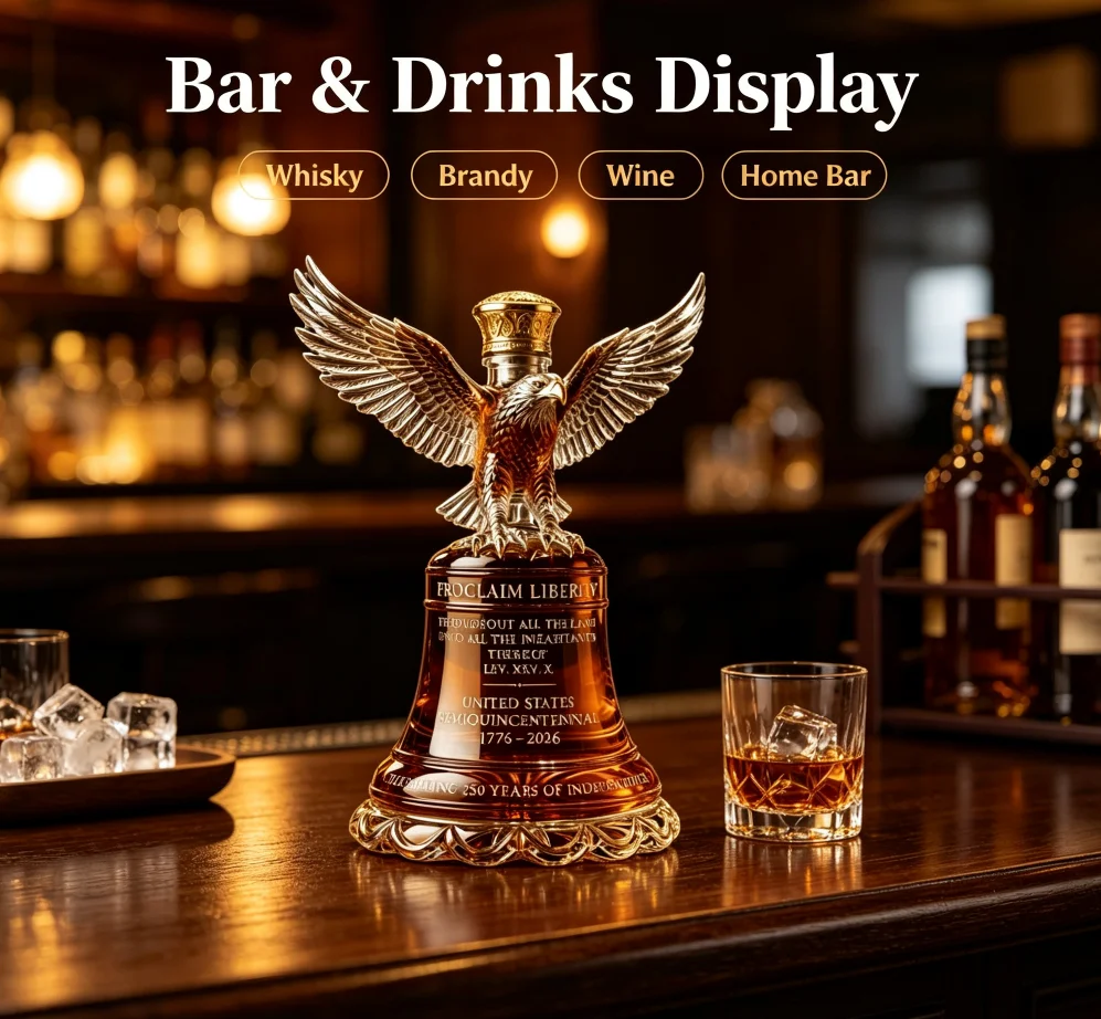 American Eagle Liberty Bell Glass Whiskey Decanter Vintage Bar Accessory Luxury Crystal Liquor Bottle for Bourbon Brandy