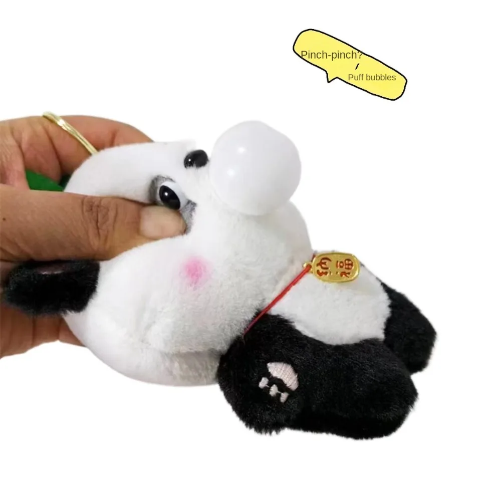 Peluche Bubble Spitting Panda Ciondolo Bottiglia Panda Cartoon Panda Portachiavi in peluche Personalizza Coppia portachiavi in peluche Panda divertente