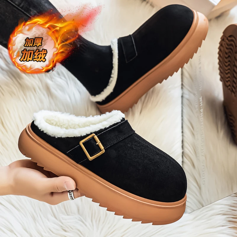 

Winter Shoes Men Warm Slippers Plush Lining Indoor Cotton Slippers Printed Platform Outdoor Shoes House Waterproof Home Slippers