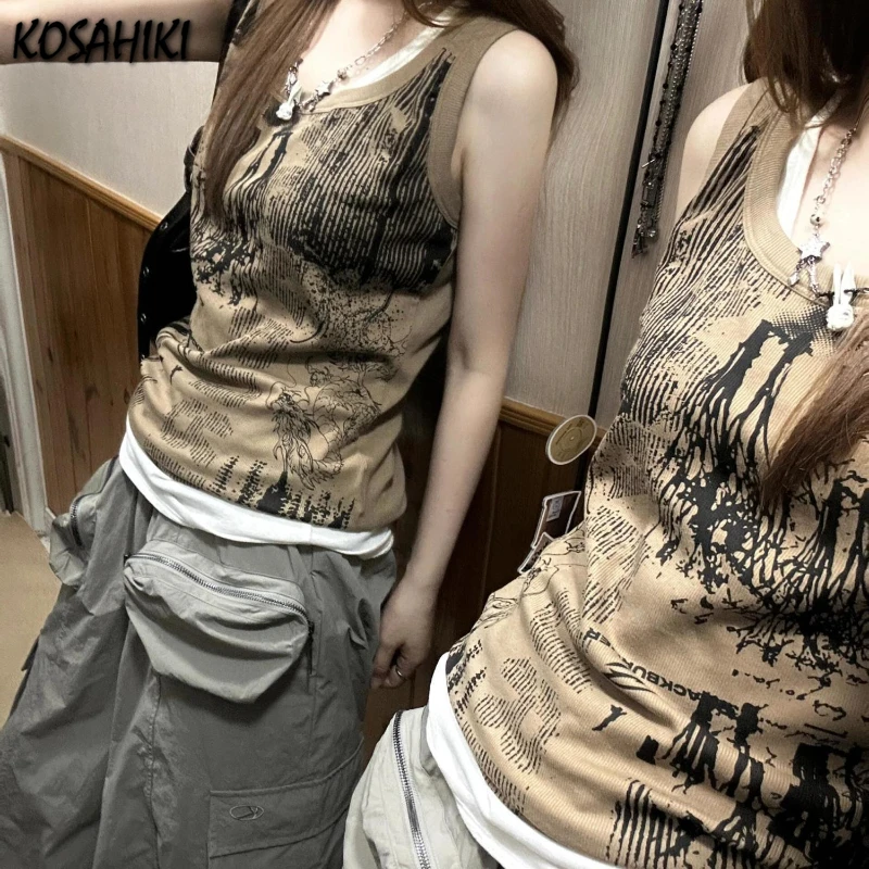 Vintage Gothic Tank Top Women Harajuku Punk Streetwear Casual Loose Summer Tanks 2024 Y2k Aesthetic Letter Printing Grunge Tops