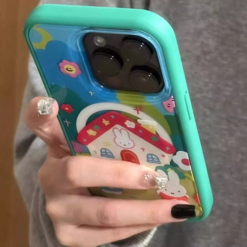 Coque de téléphone portable Miffy Kawaii Anime Cartoon Rabbit avec support magnétique, mignonne, pour Huawei Iphone16promax