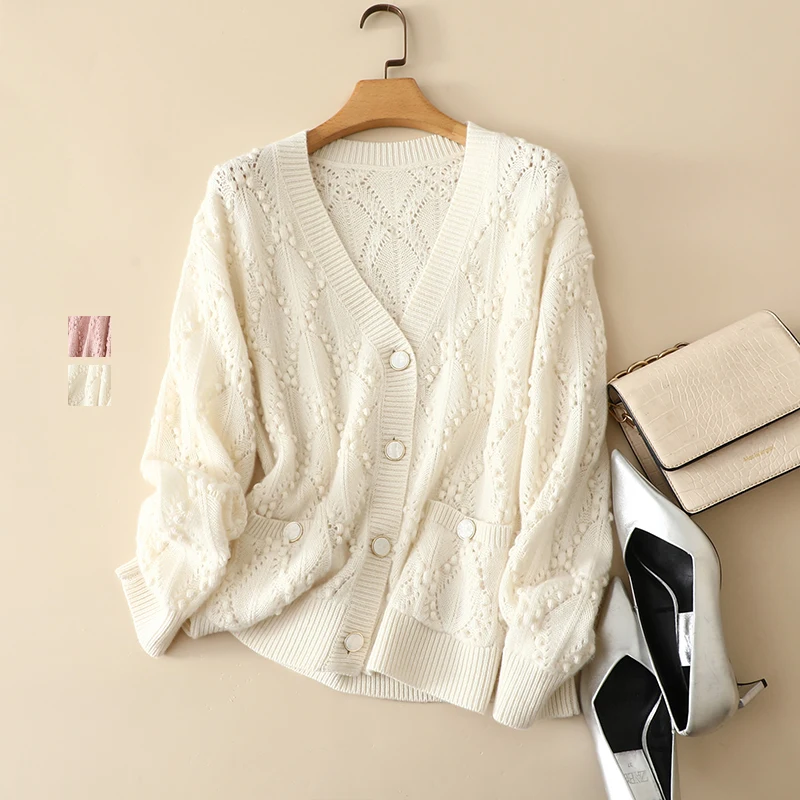 

europe new winter trendy superior 100% cashmere v neck cardigan coat womens thick warm chunky knit diamond loose sweater