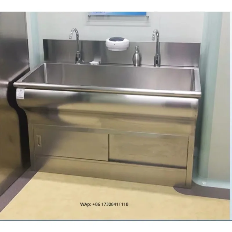 

Hand Washing Station 3 Person Stainless Steel Sink with LED Mirror