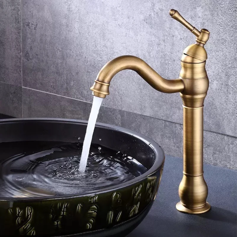 

Античный латунный смеситель для раковины, монтируемый на палубе, одно отверстие, смеситель для холодной и горячей воды, смеситель для ванной комнаты, 1 отверстие