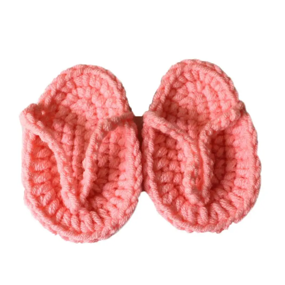 Newborn Baby Slipper Solid Color Mini Knitting Crochet Flip-Flops Infant Slippers Photo Props Shoe