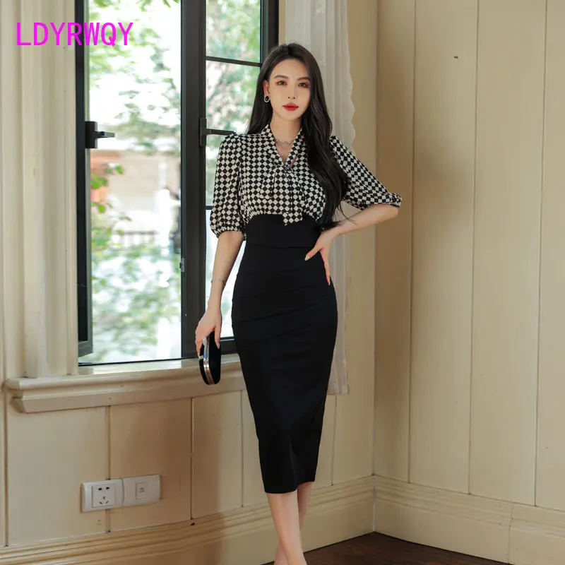 

Spring and Summer New Fashionable Lace Up High End Panel French Waist Slim Dress