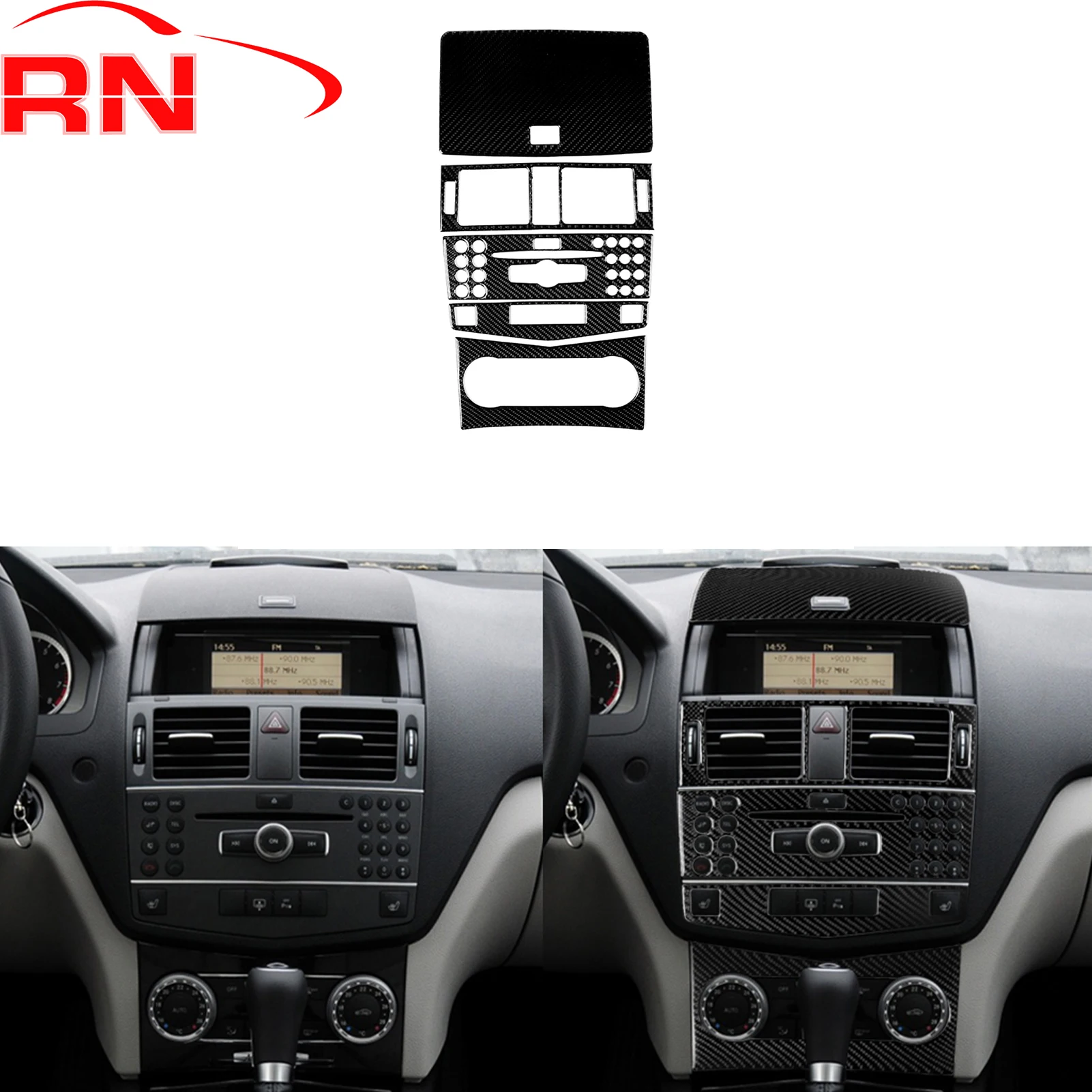 Para Mercedes Benz Clase C W204 2007-2013 paquete de consola central de fibra de carbono modificado accesorios interiores pegatina negra de Piano