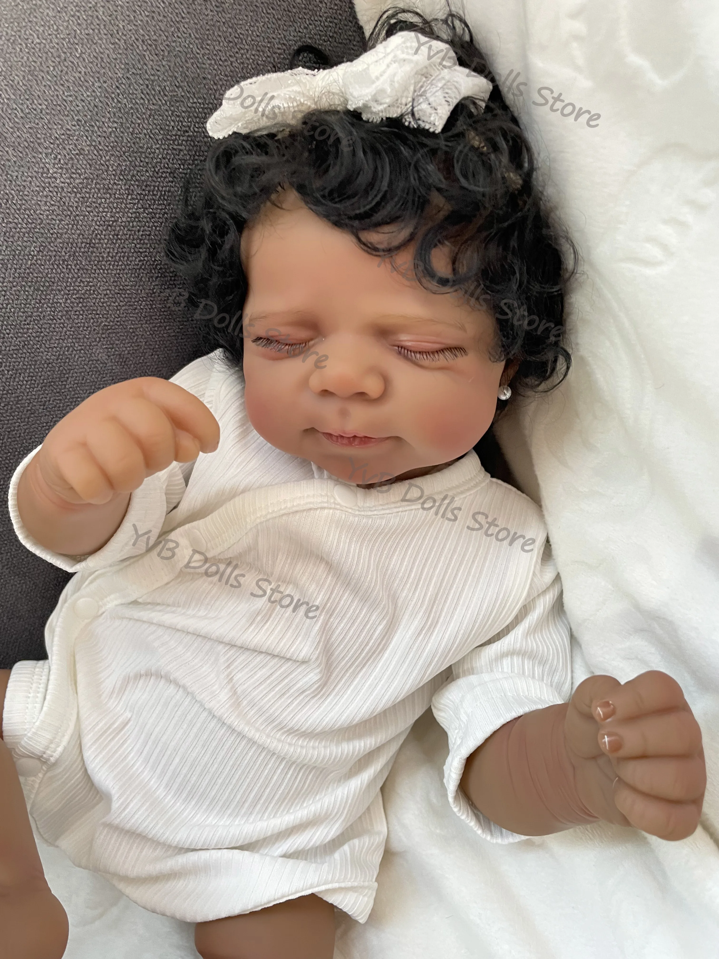19 pouces Pascale peau foncée tissu doux corps Reborn dormir bébé poupée plusieurs couches peinture peau 3D avec cheveux enracinés à la main