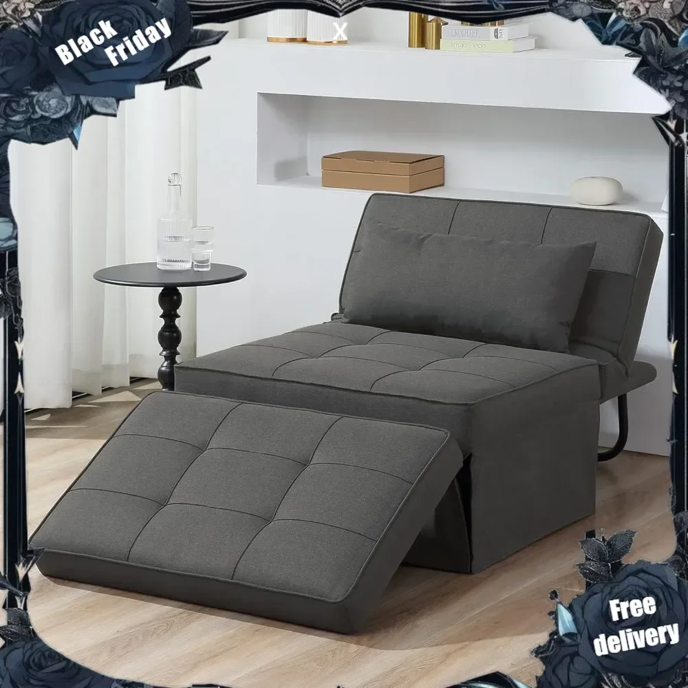 4 in 1 Multi-Function Folding Ottoman Breathable Linen Couch Bed with Adjustable Backrest Modern Convertible Chair