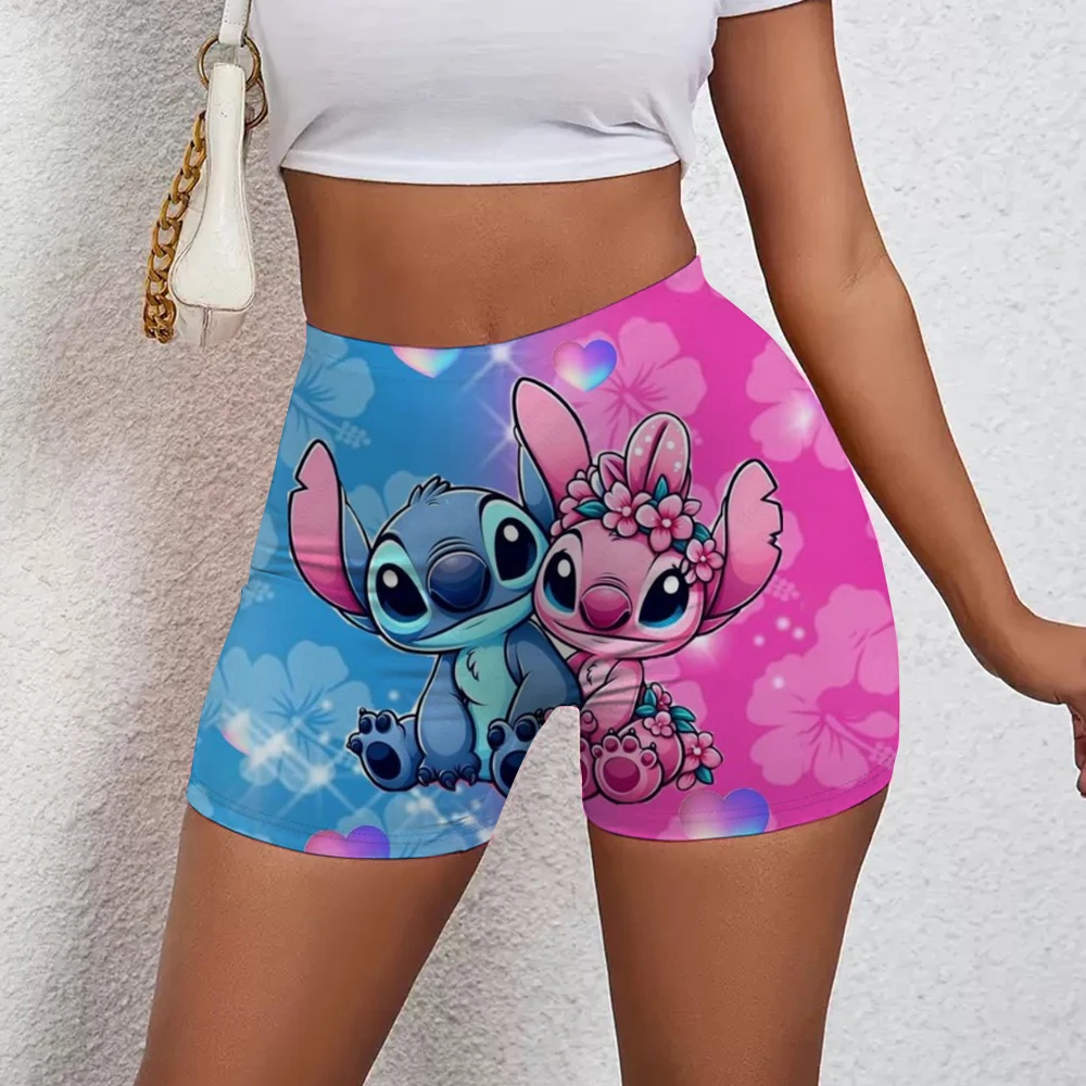 여성 운동 요가 꽉 반바지 귀여운 스티치 & 엔젤 하이 웨이스트 반바지 만화 피트니스 착용
