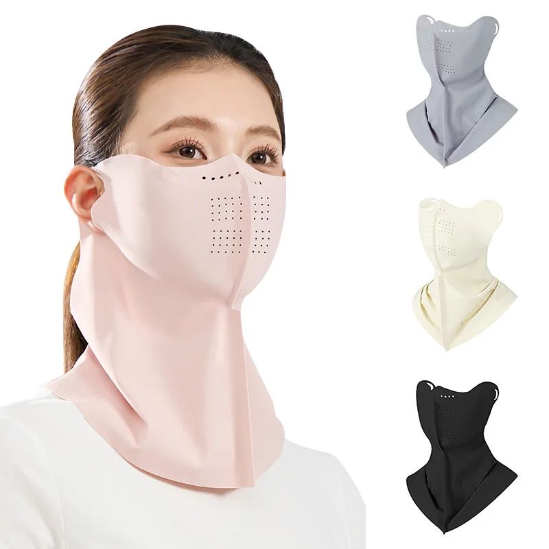 Summer Face Mask with Scarf Sun Protection Breathable Women Face Mask Outdoor Travel Ice Sense Face Neck Protection