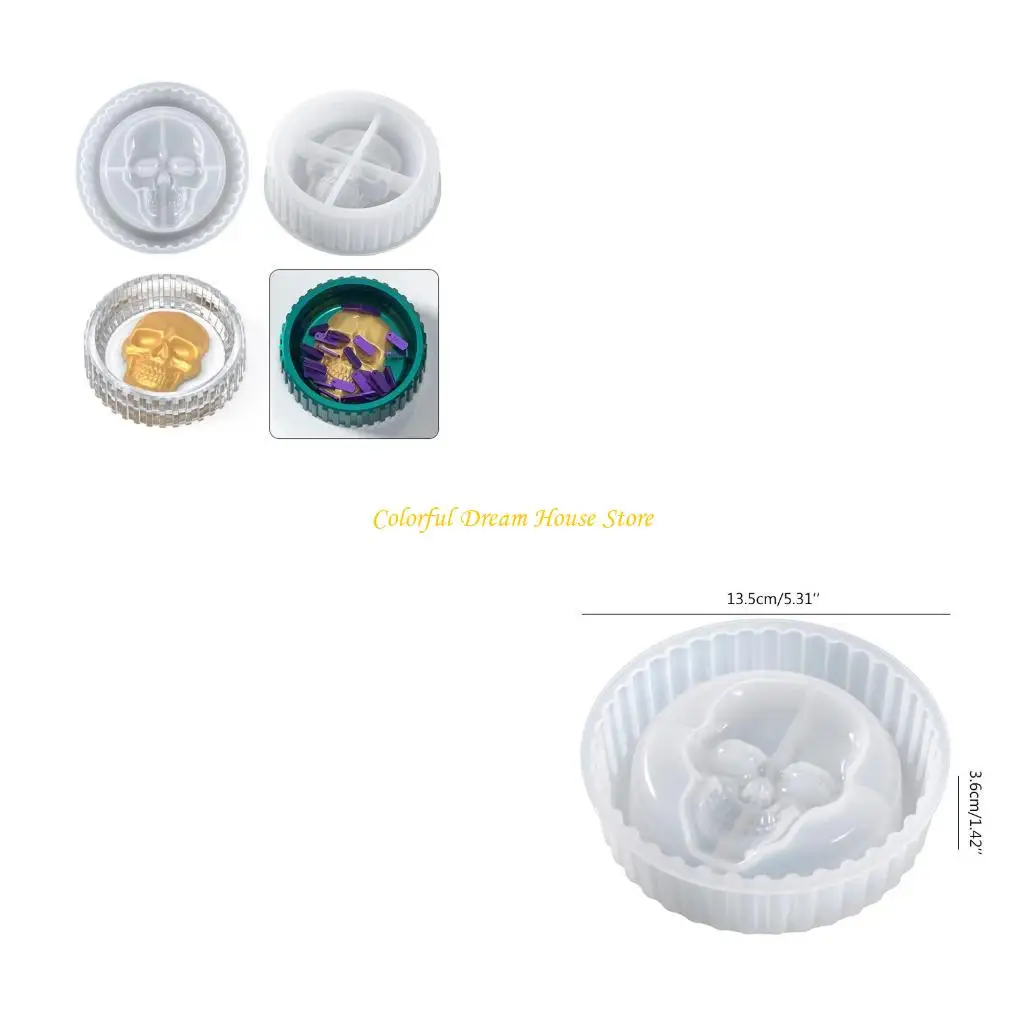 

Halloween Skull Ashtray Silicone Mold Skeleton Round Jewelry Storage Box Epoxy Resin Casting Mould for DIY Crafts Party Home a