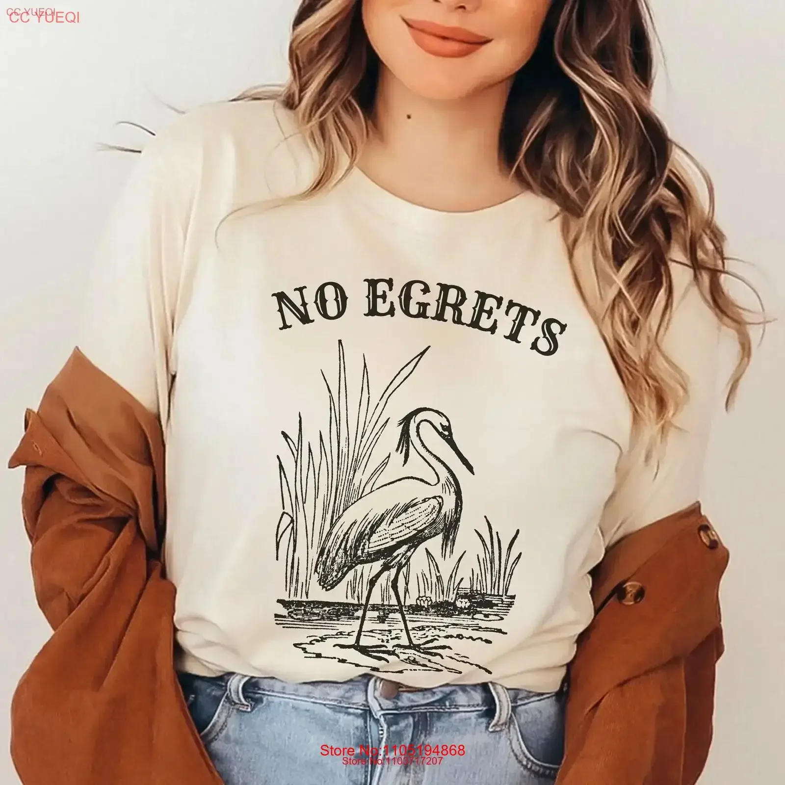 No Egrets Regrets shirt funny t gift bird watching RAGRETS tattoo Egret for her ironic ornithology watcher vintage Washed