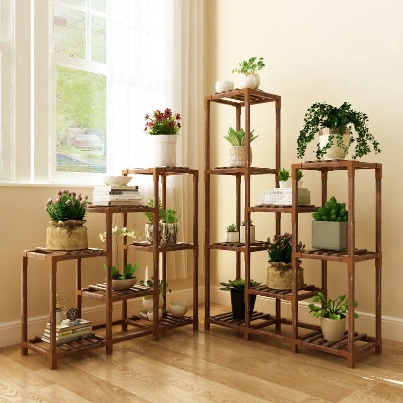 Flower rack living room floor-to-ceiling indoor succulent plants placed multi-layer solid wood balcony shelf flower pot rack new