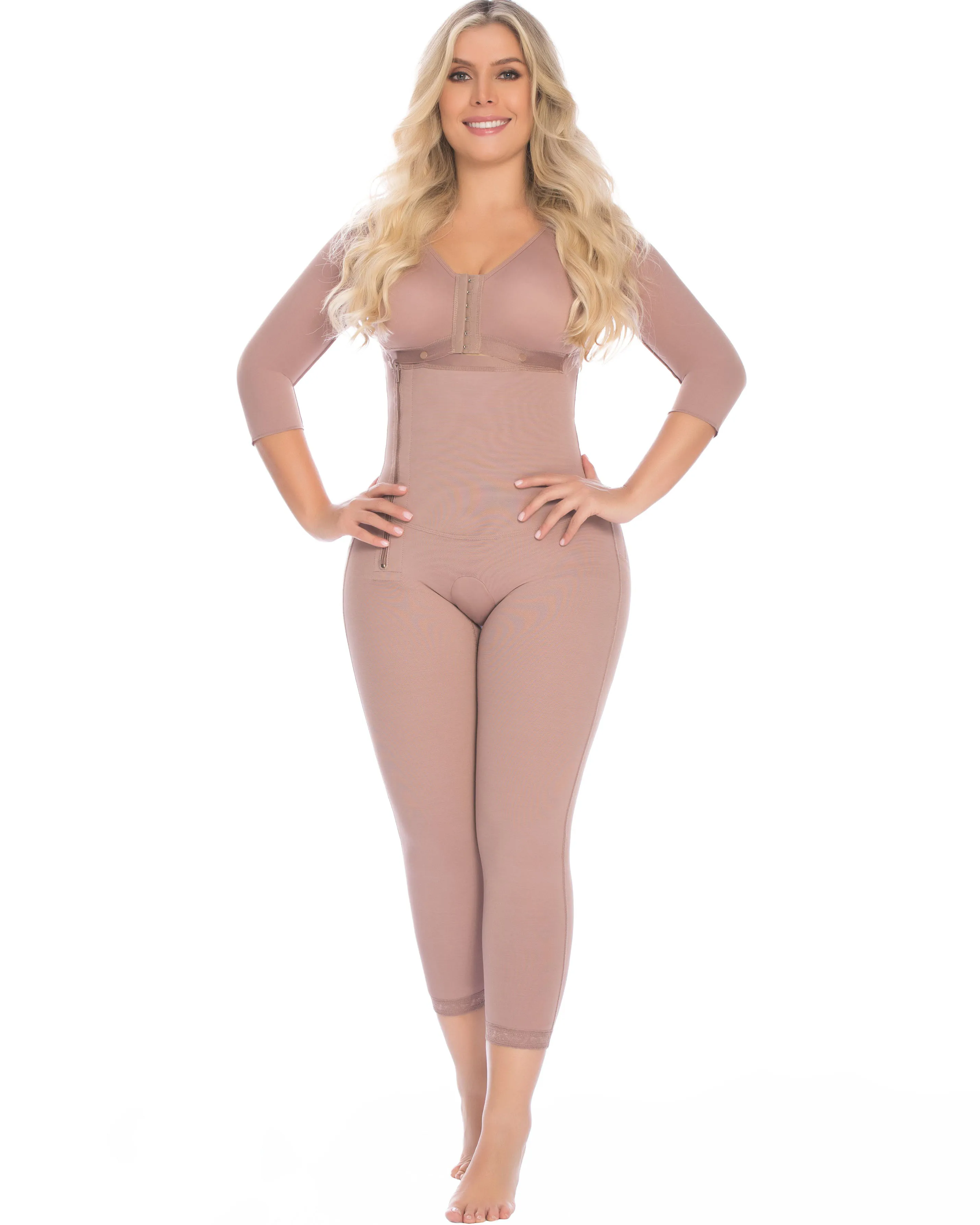 Fajas Colombianas Women\'s Body Shaper Breast Support Side Long Sleeve Tummy Control Long Bodysuit Shapewear Waist Trainer