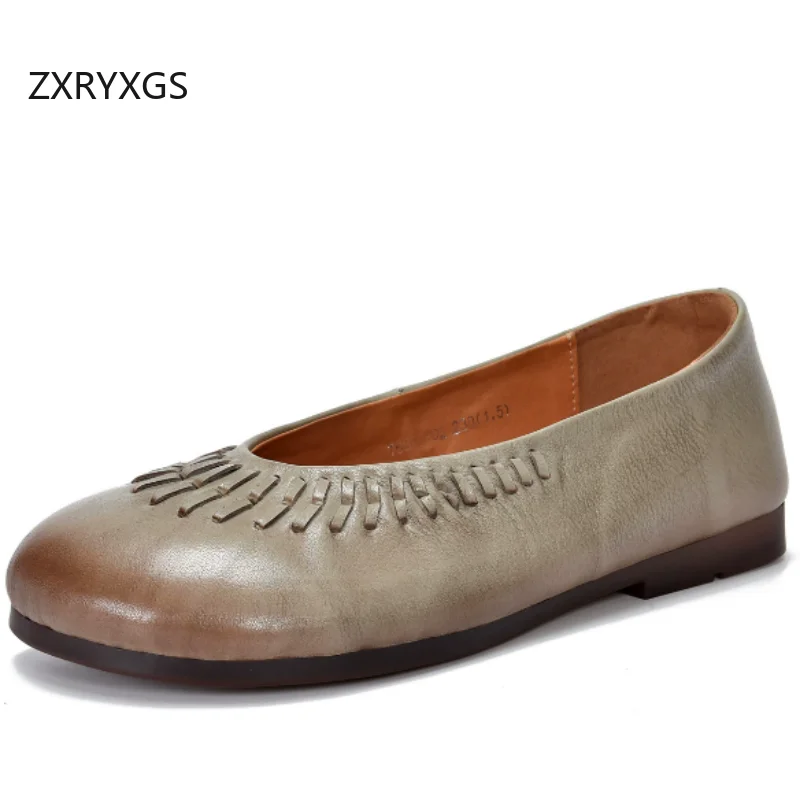 

ZXRYXGS Original Retro Handmade Woven Full Genuine Leather Shoes Women's Shoes 2026 New Fashion Casual Shoes Banquet Flats Tide