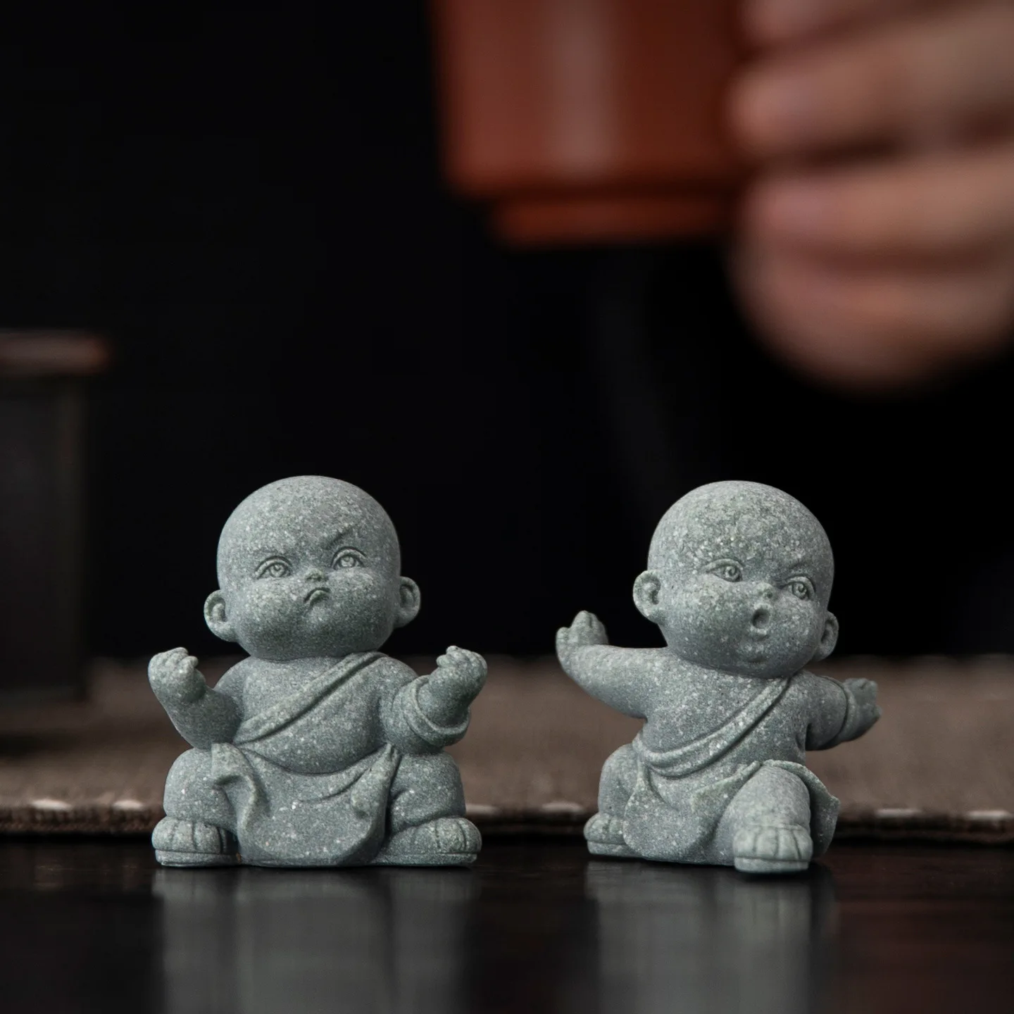 Bluestone Shaolin Kung Fu Monk Figurine, Funny Desktop Decor, Creative Tea Pet