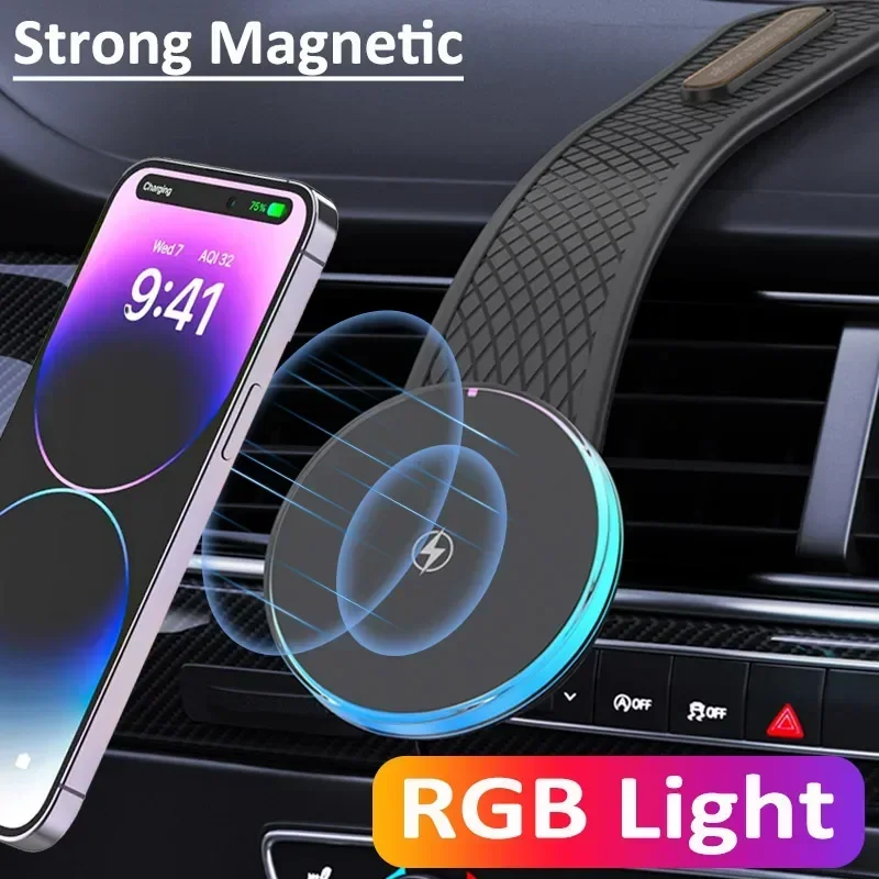 Magnetic Wireless Charger Pad Car Mount Dashboard Sticker Bracket For iPhone 15 14 13 12 Pro Max For Tesla Fast Charging Station