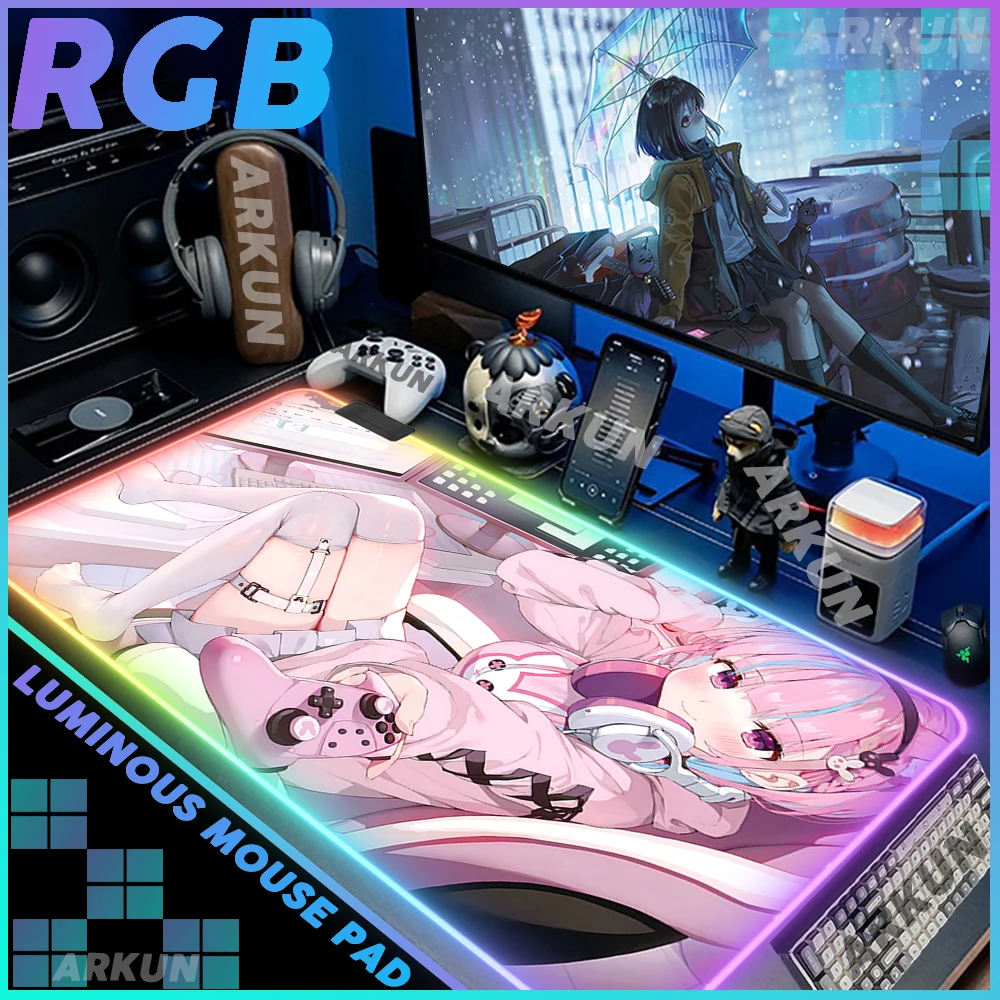 RGB Hot Popular Virtual Entertainer Sex Kawaii Minato Aqua Sakuna Yuuki Gaming Mouse Pad Backlight Keyboard Computer Game Mat