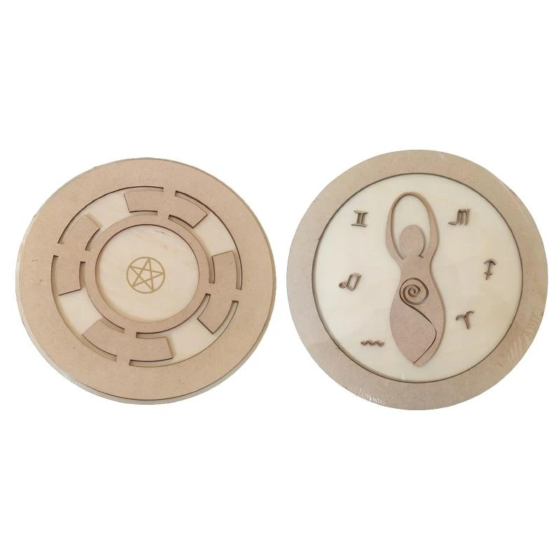 L9NB Wooden Astrology Pentacle Pentagram Altar Plate Divination Mat Witchcraft Supplies Table Energy Ornaments