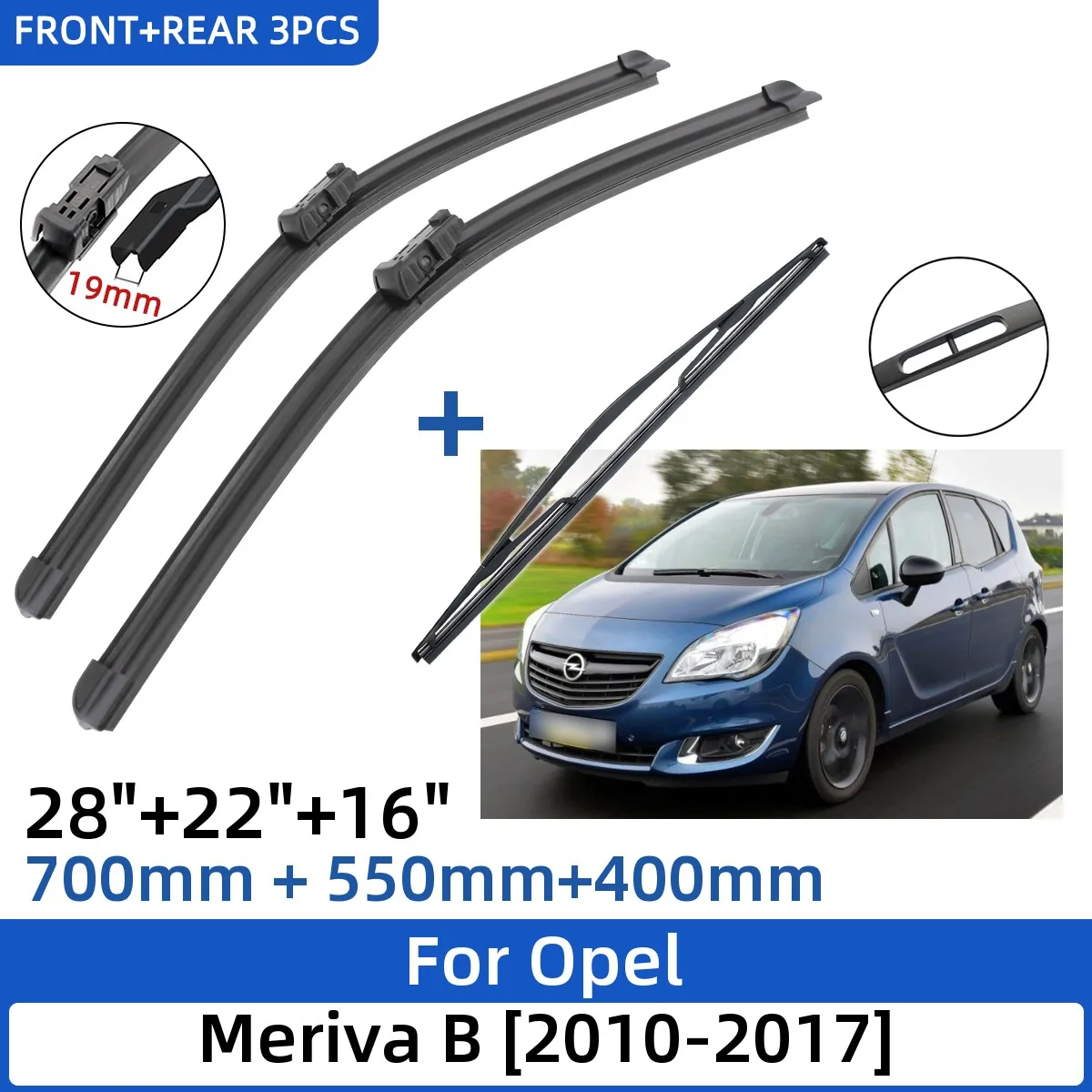

3 шт. для Opel Meriva B 2010-2017 28 "+ 22 "+ 16" передние и задние щетки стеклоочистителя лобовое стекло резак для окон аксессуары 2016 2017