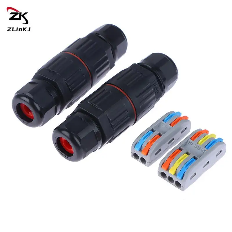 IP68 Electrical Waterproof Connector Wire Cable 2/3 Pin Outdoor Plug Straight Quick Push In Terminal Block Conductor Connectors