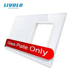 Livolo EU Standard,Luxury White Pearl Crystal Glass,151mm*80mm,1Gang +1 Frame Glass Panel for Switch Tempered Glass Anti Glare