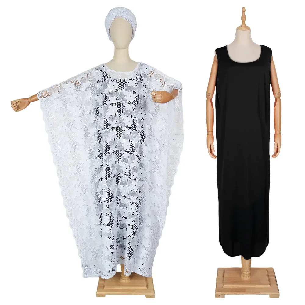 

Traditional Lace Dresses For Women Wedding Party Prom Gown Dubai African Luxury Evening Dress 2 PCS Set Clothing Hijab Abayas
