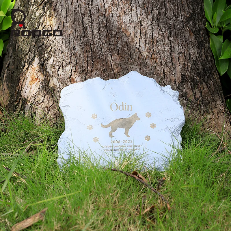 Roogo 1pc Garden Home Ornament Cat Dog Memorial Stone Resin Garden Statue Cat Dog Animal Tombstone Memorial Gift Customize