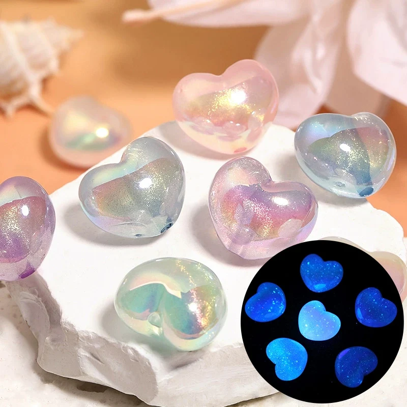 Luminoso corazón de amor gordo acrílico flash fino corazón de melocotón agujero vertical cadena de teléfono móvil accesorios DIY material cuenta suelta