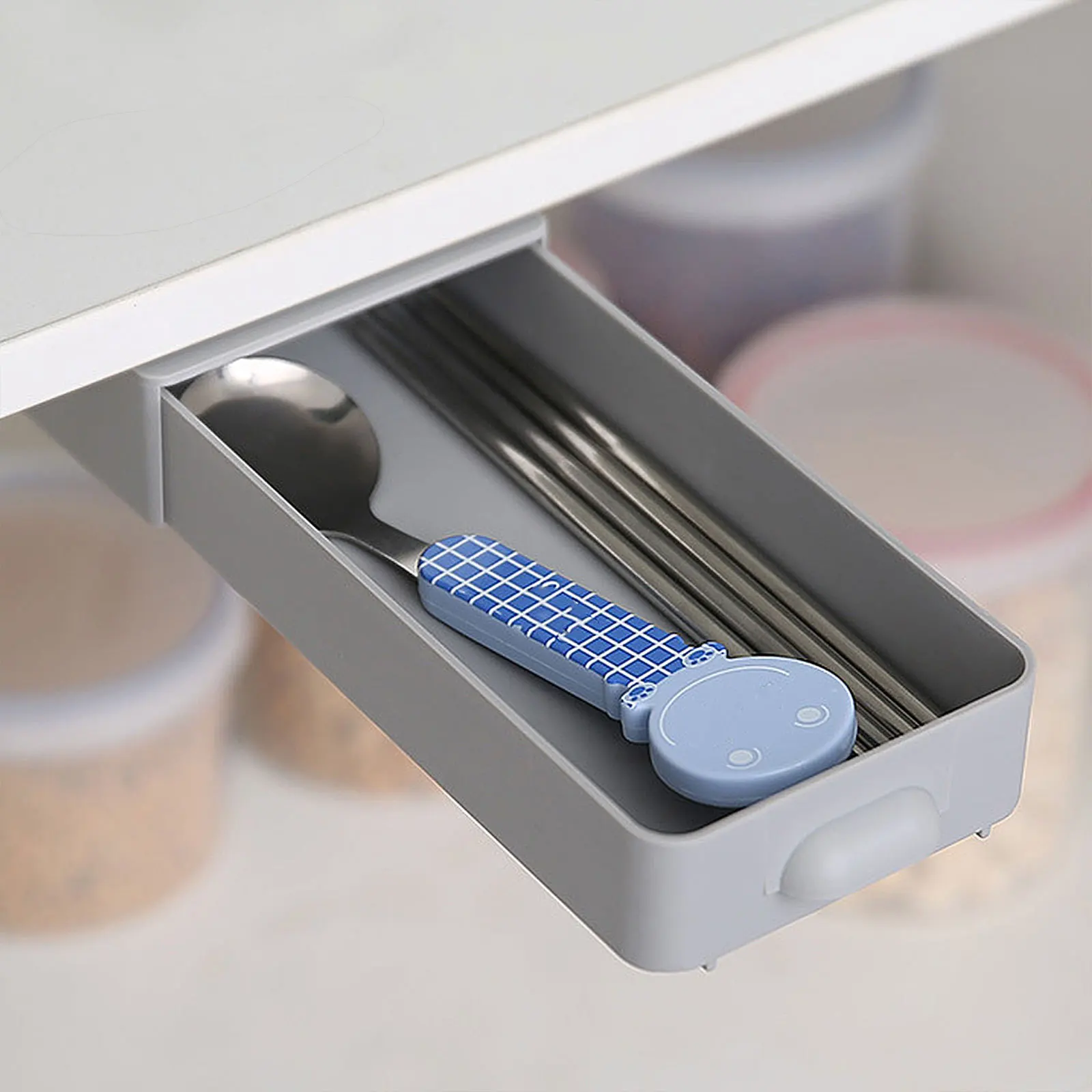 

1Set Under Desk Hidden Drawer Storage Organizer ABS Plastic Self-Adhesive Tray Storage Box for Bedroom Kitchen Living Room