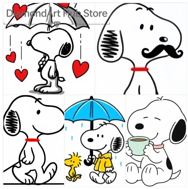5D DIY Diamond Painting Cute Snoopy Peanuts Cartoon Art,Heart Umbrella Snoopy, Mustache Snoopy, Walking Snoopy, Rainy Day Snoo