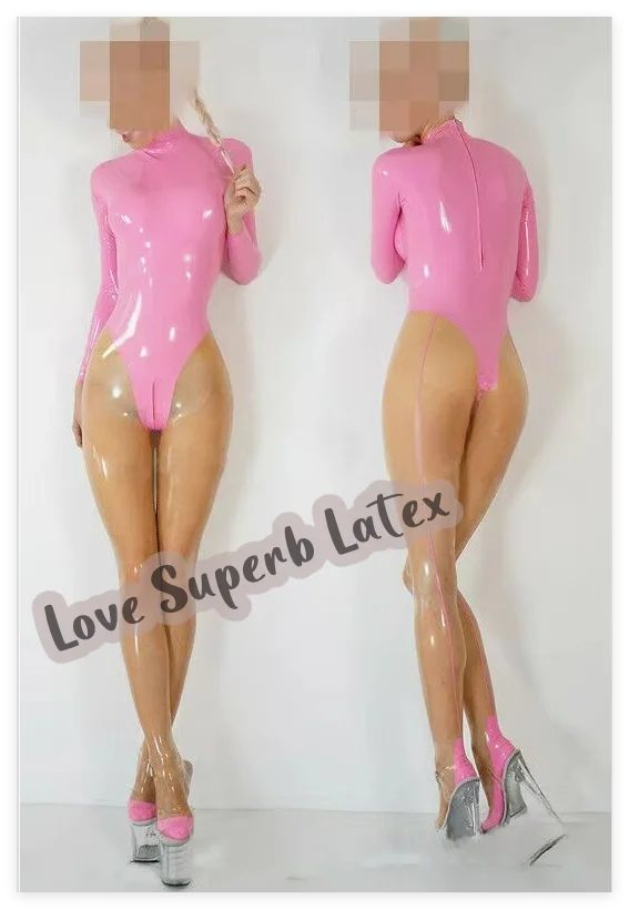 

Handmade Natural Latex Rubber Main Color with Transparent Catsuit Hot and Sexy Tight Skin Jumpsuit Back and Crotch Zipper