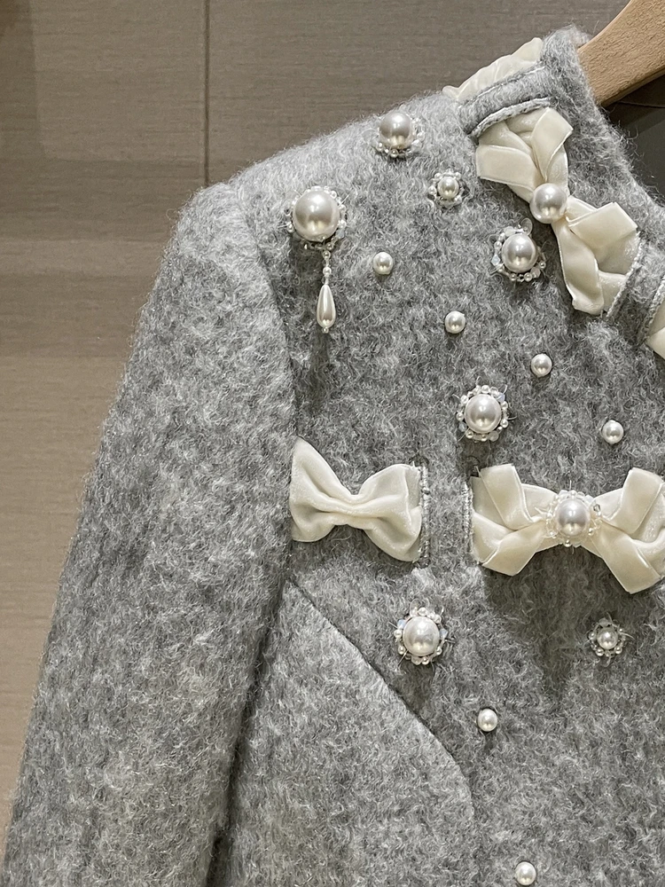 Ele ey Cappotto di lana con abbellimento di nodi Casual Sle Donna Faion Primavera Autunno Inverno Nuovo arrivo