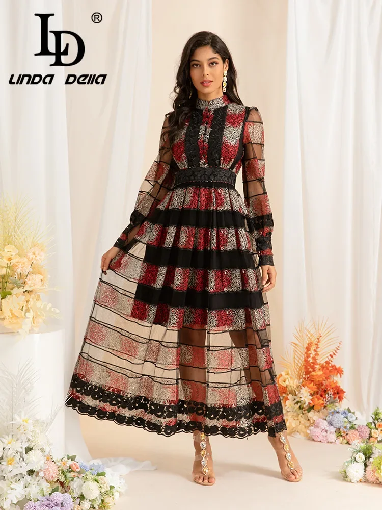 LD LINDA DELLA 2024 Early Autumn New European and American Women's Dress French Fashion Elegant Style Sexy Long dress