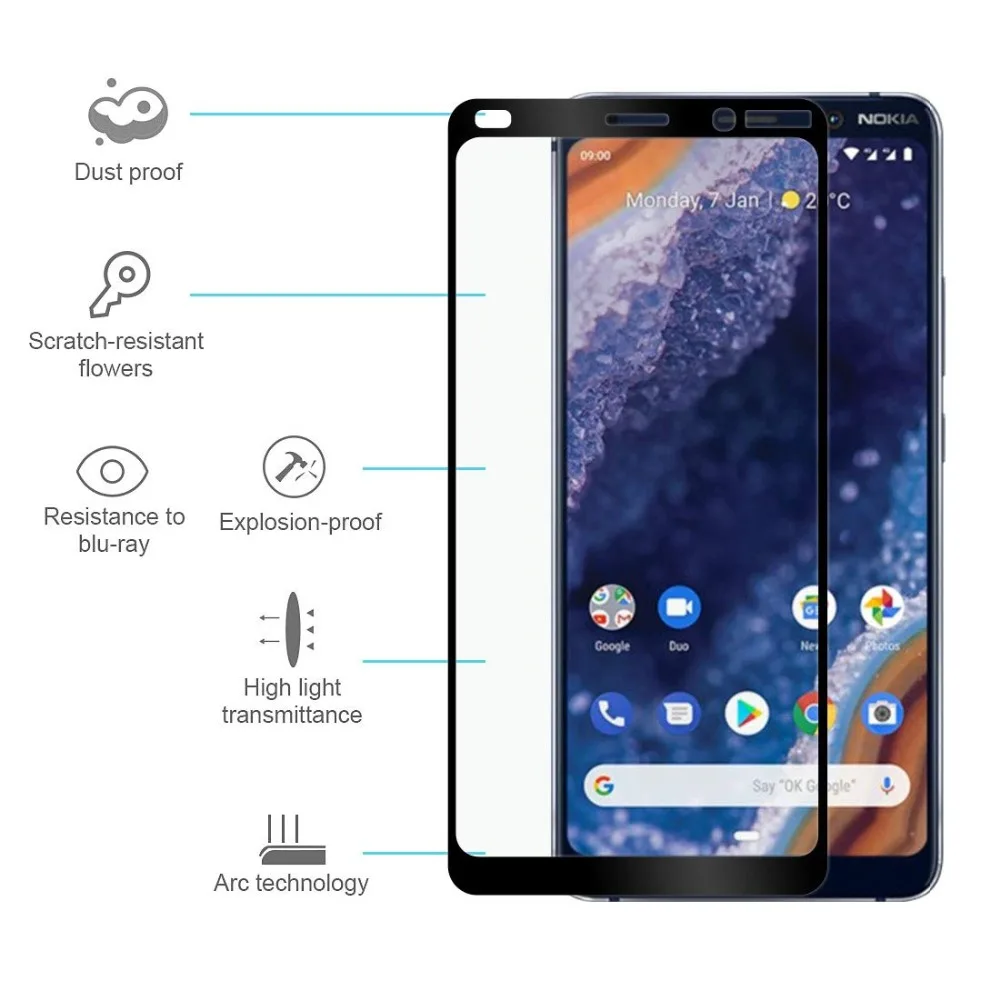 3D Full Cover Tempered Glass For Nokia 9 Pureview Full Glue Screen Protector For Nokia 9 Pureview Protective film Glass