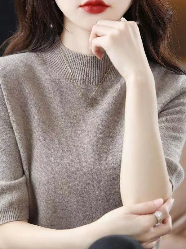 

Повседневный вязаный свитер, женский свитер с высоким воротником, футболка с базовым слоем, весна 2022, однотонный, для поездок на работу, Sle Five Sve