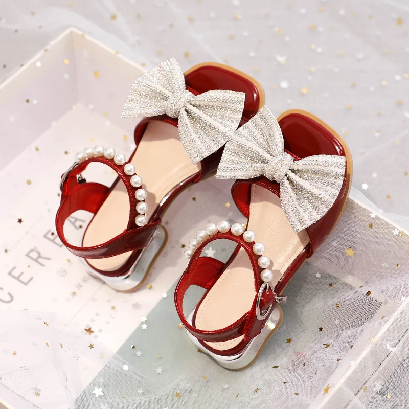 Fashion Rhinestone Bowtie Princess Shoes for Girls Sandals Dress Shoes for Kids Children\'s Elegant Party Sandals Free Shipping