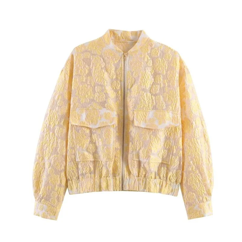 Spring 2026 Women's Fashionable Versatile Embroidered Pilot Jacket Coat Long Sleeve Zipper Closure Commute Style Outerwear